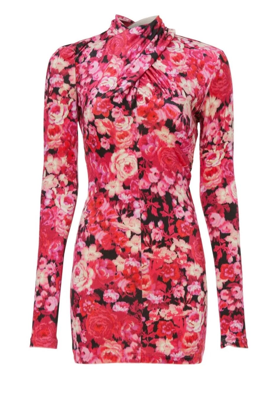 Andamane Kiki Mini Dress Pink Floral Velvet Long Sleeve Meck Neck size 8